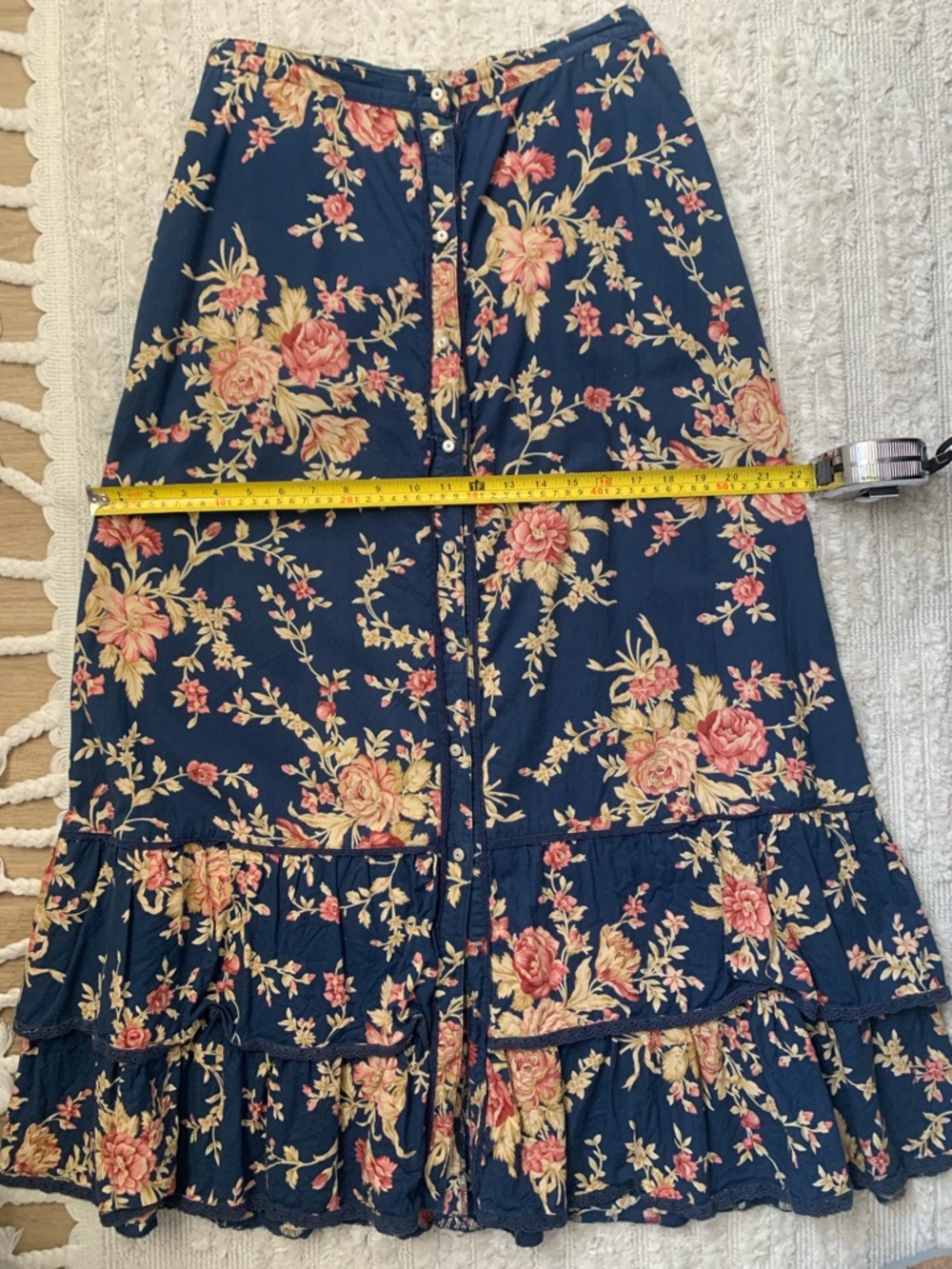 Ralph Lauren Navy Floral Maxi Skirt with Pink and Cream Blooms 100% Cotton - Picture 5 of 10